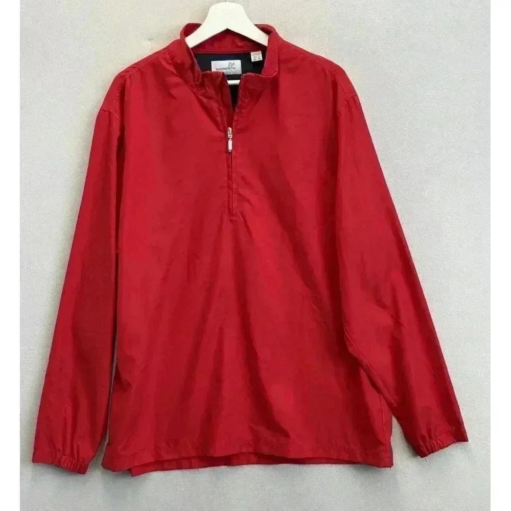 Ashworth Men's Sz Large Red 1/4 Zip Mock Neck Golf Windbreaker Pullover Sweater